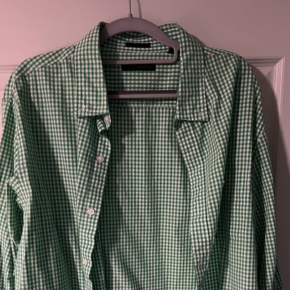 Men's Green Check Button Down Shirt - XL